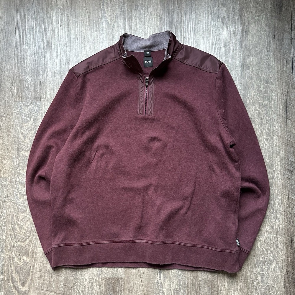 Hugo Boss Sidney Half-Zip Men's Dark Red Sweater Size XXL Y2K Luxury Burgundy‎